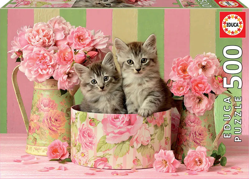 Pusle "Kittens with roses" 500 tk-w008 WHSX Jigsaw Puzzles-Brain Games OÜ