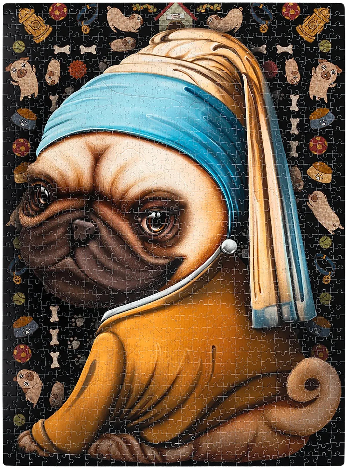 Pusle "Pug with a Pearl Earring" 1000 tk-w008 WHSX Jigsaw Puzzles-Brain Games OÜ