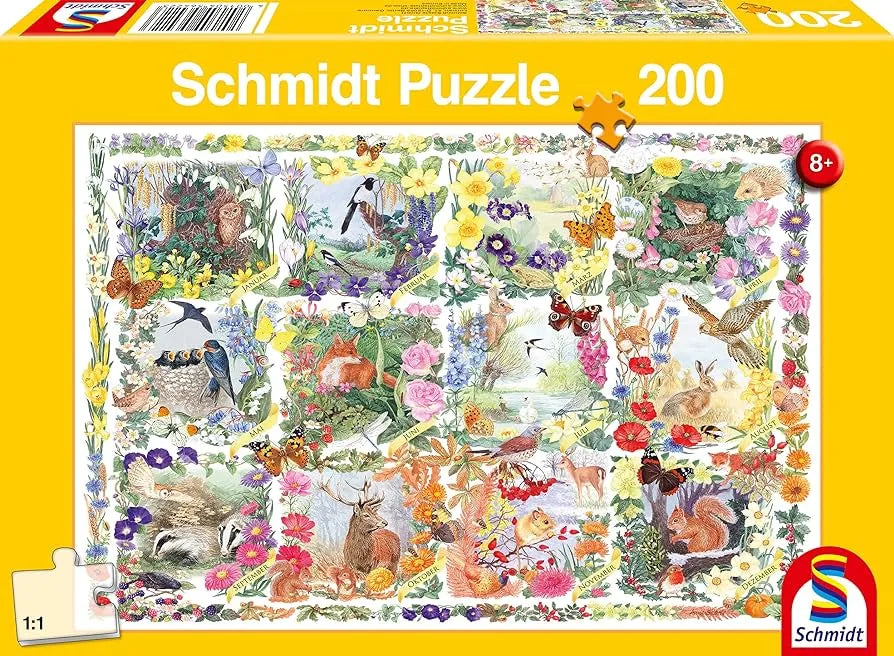 Pusle "Through the seasons with animals and flowers" 200 tk-w008 WHSX Jigsaw Puzzles-Brain Games OÜ