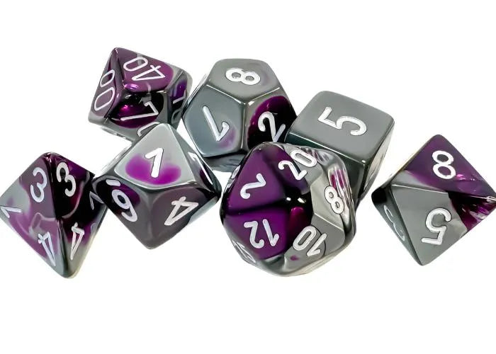 Täringukomplekt Gemini Purple & Steel - White (7)-004 Accessories-Brain Games OÜ