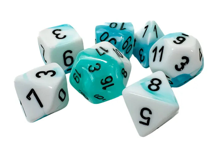 Täringukomplekt Gemini Teal & White - Black (7)-004 Accessories-Brain Games OÜ