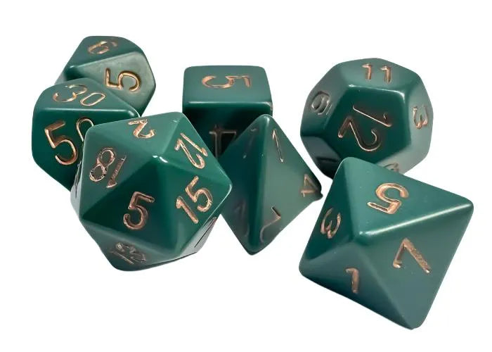 Täringukomplekt Opaque Dusty Green - Copper (7)-004 Accessories-Brain Games OÜ