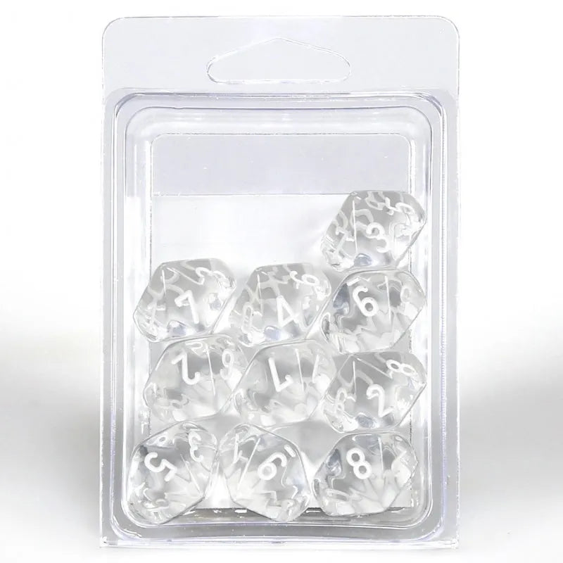 Täringukomplekt Translucent Clear - White (10)-Strateegiamängud-Brain Games OÜ