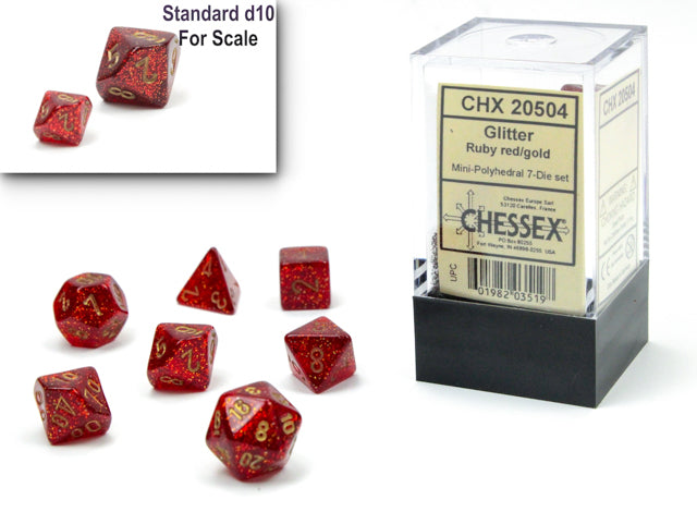 Täringukomplekt Mini Glitter Ruby Red - Gold (7)
