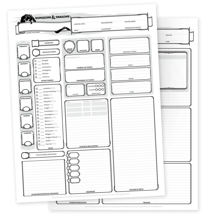 D&D 5th Ed. Character Sheets-001 Board / Card Games-Brain Games OÜ