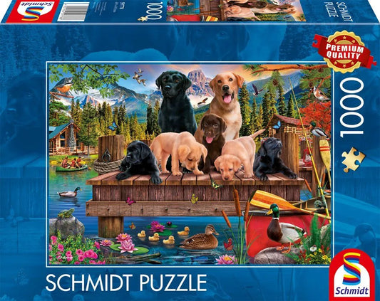 Pusle "A family of dogs at the lake" 1000 tk-w008 WHSX Jigsaw Puzzles-Brain Games OÜ
