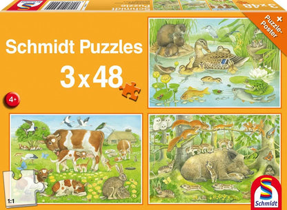 Pusle Animal family, 3x48 tk-w008 WHSX Jigsaw Puzzles-Brain Games OÜ