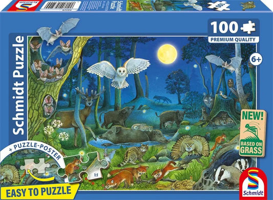 Pusle "Animals in a night-time forest" 100 tk-w008 WHSX Jigsaw Puzzles-Brain Games OÜ