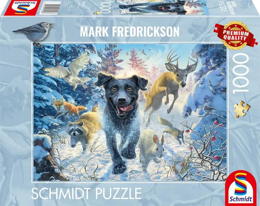 Pusle "Black Labrador in the snow" 1000 tk-w008 WHSX Jigsaw Puzzles-Brain Games OÜ
