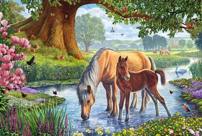 Pusle "Horses by the Stream" 150 tk-w008 WHSX Jigsaw Puzzles-Brain Games OÜ