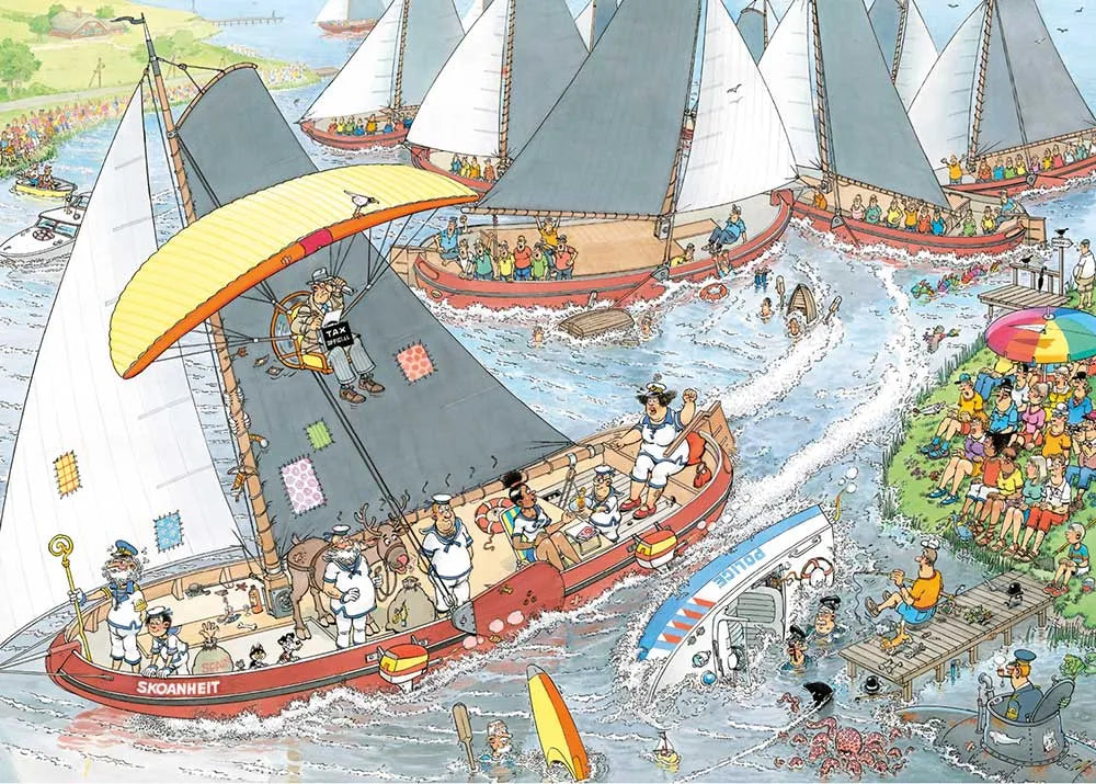 Pusle "Jan van Haasteren - The Cheese Market & Sailboat Race" 2 x 1000 tk-108 Jigsaw Puzzles-Brain Games OÜ