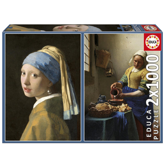 Pusle "Johannes Vermeer: Girl with a pearl earring + The milkmaid" 2 x 1000 tk-w008 WHSX Jigsaw Puzzles-Brain Games OÜ