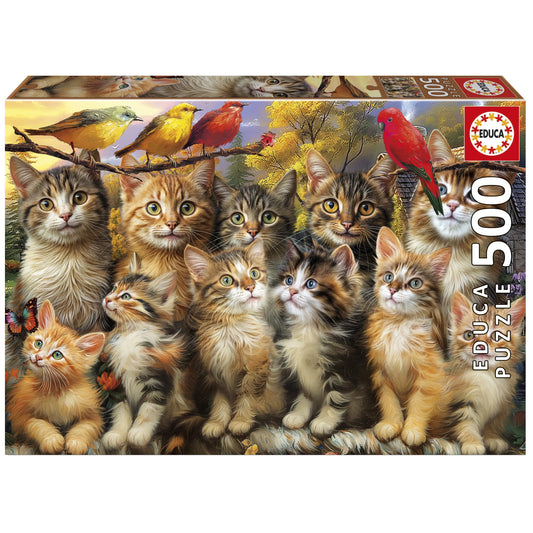 Pusle "Kittens and birds" 500 tk-w008 WHSX Jigsaw Puzzles-Brain Games OÜ