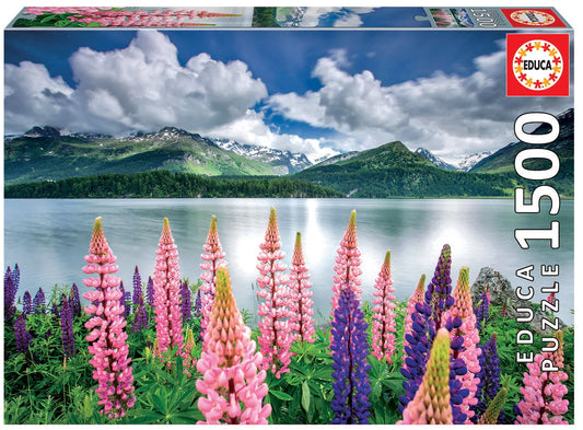Pusle "Lupins on the Shores of Lake Sils, Switzerland" 1500 tk-w008 WHSX Jigsaw Puzzles-Brain Games OÜ