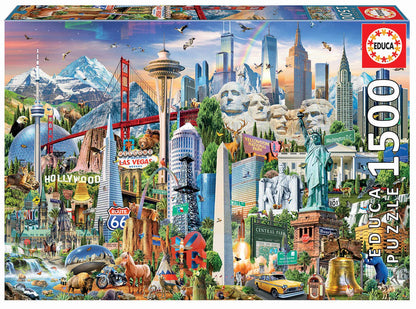 Pusle "North America Landmarks" 1500 tk-w008 WHSX Jigsaw Puzzles-Brain Games OÜ