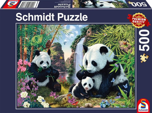 Pusle "Panda family at the waterfall" 500 tk-w008 WHSX Jigsaw Puzzles-Brain Games OÜ