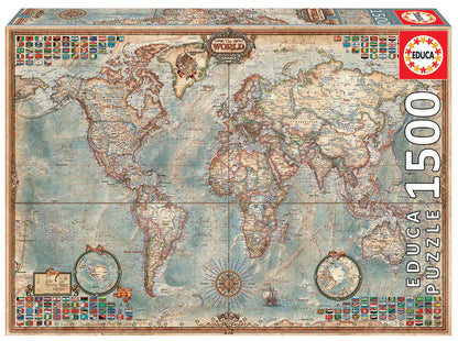 Pusle "Political map of the world" 1500 tk-w008 WHSX Jigsaw Puzzles-Brain Games OÜ