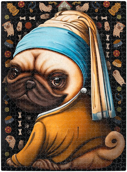 Pusle "Pug with a Pearl Earring" 1000 tk-w008 WHSX Jigsaw Puzzles-Brain Games OÜ