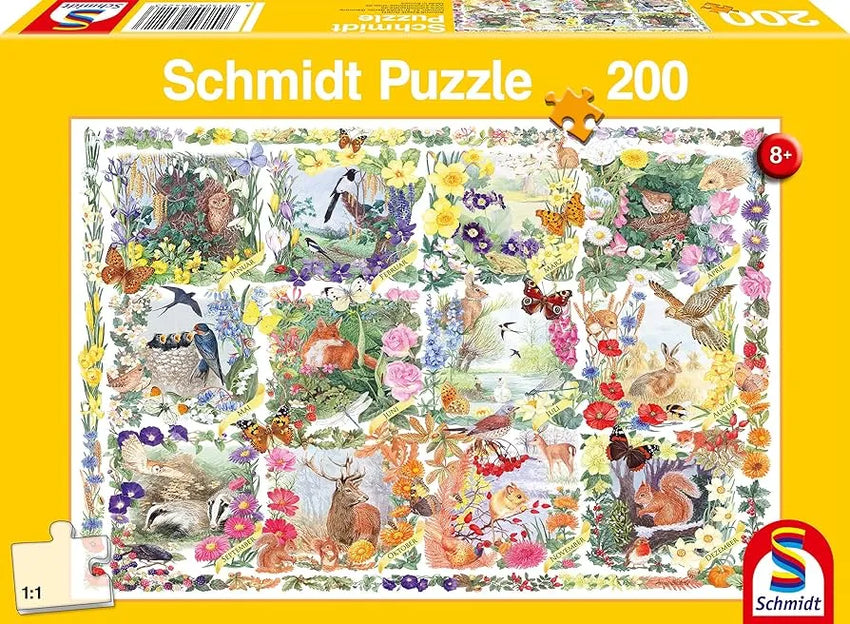 Pusle "Through the seasons with animals and flowers" 200 tk-w008 WHSX Jigsaw Puzzles-Brain Games OÜ