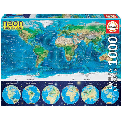 Pusle "World Map NEON" 1000 tk-w008 WHSX Jigsaw Puzzles-Brain Games OÜ