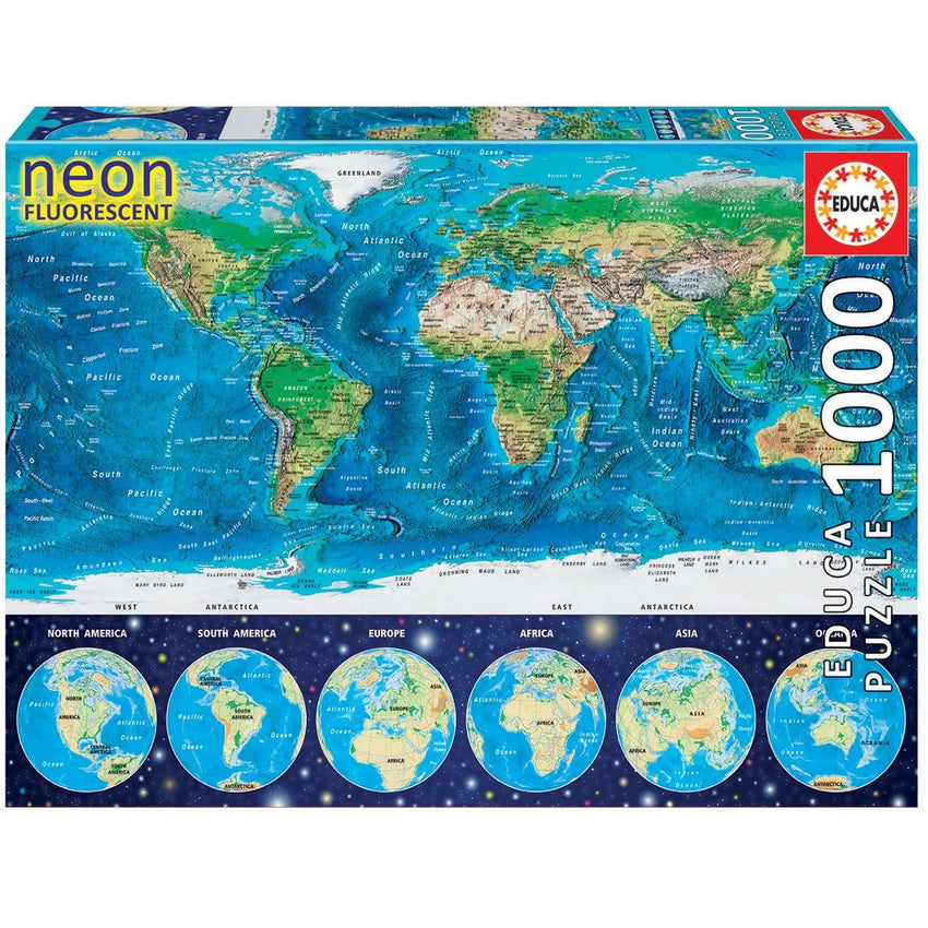 Pusle "World Map NEON" 1000 tk-w008 WHSX Jigsaw Puzzles-Brain Games OÜ