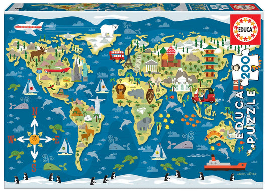 Pusle "World Map, Sean Sims" 200 tk-w008 WHSX Jigsaw Puzzles-Brain Games OÜ