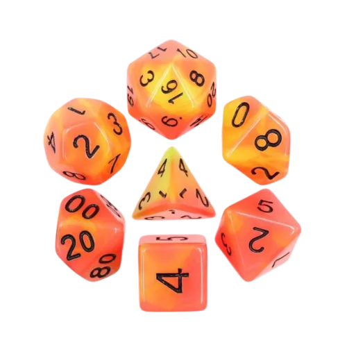 Täringukomplekt Epic Forge Orange + Yellow, Glow in the dark (7)-104 Accessories-Brain Games OÜ