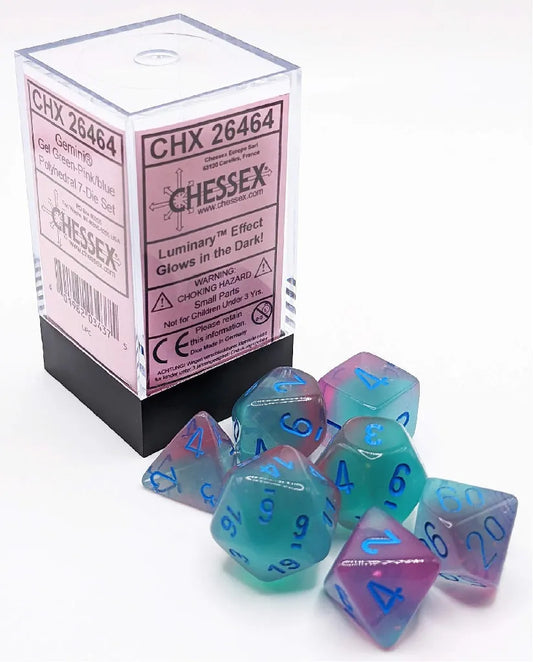 Täringukomplekt Gemini Gel Green & Pink - Blue (7)-Misc-Brain Games OÜ