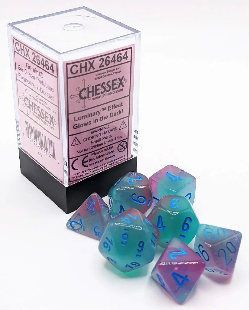 Täringukomplekt Gemini Gel Green & Pink - Blue (7)-Misc-Brain Games OÜ