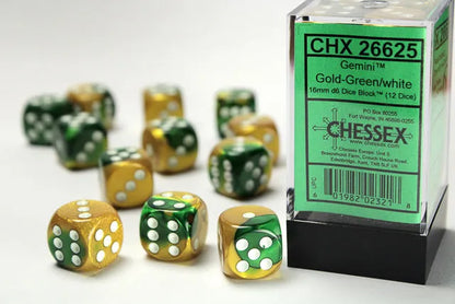 Täringukomplekt Gemini Gold & Green - White (12)-Täringud-Brain Games OÜ