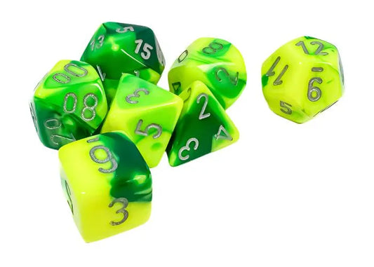 Täringukomplekt Gemini Green & Yellow - Silver (7)-004 Accessories-Brain Games OÜ