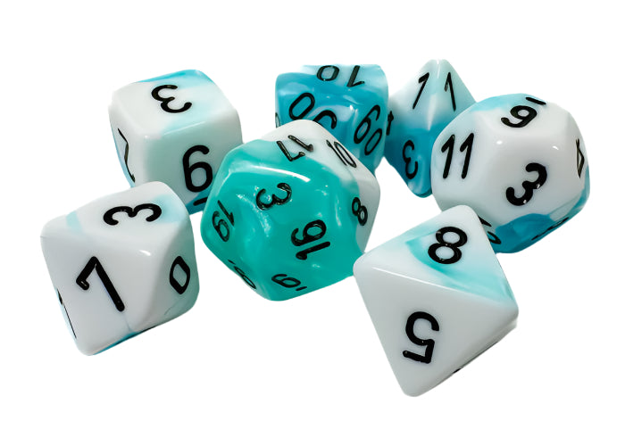 Täringukomplekt Gemini Teal & White - Black (7)