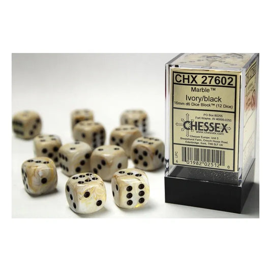 Täringukomplekt Marble Ivory - Black (12)-Strateegiamängud-Brain Games OÜ