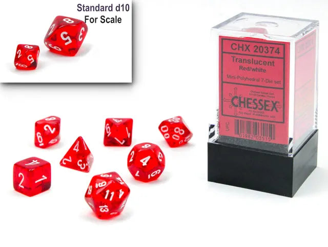 Täringukomplekt Mini Translucent Red - White (7)-Täringud-Brain Games OÜ