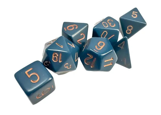 Täringukomplekt Opaque Dusty Blue - Copper (7)-004 Accessories-Brain Games OÜ