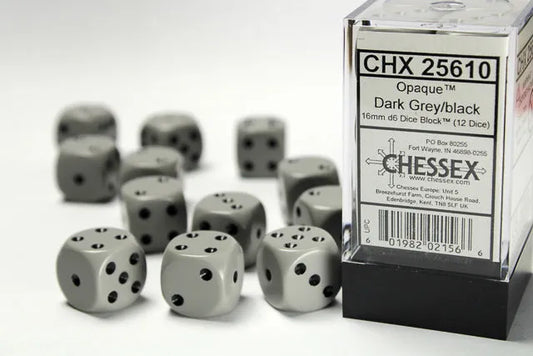 Täringukomplekt Opaque Grey - Black (12)-Täringud-Brain Games OÜ
