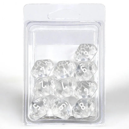Täringukomplekt Translucent Clear - White (10)-Strateegiamängud-Brain Games OÜ
