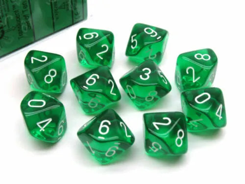 Täringukomplekt Translucent Green - White (10)-Strateegiamängud-Brain Games OÜ