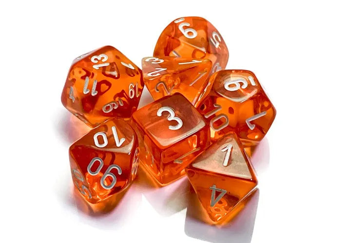 Täringukomplekt Translucent Orange - White (7)-004 Accessories-Brain Games OÜ