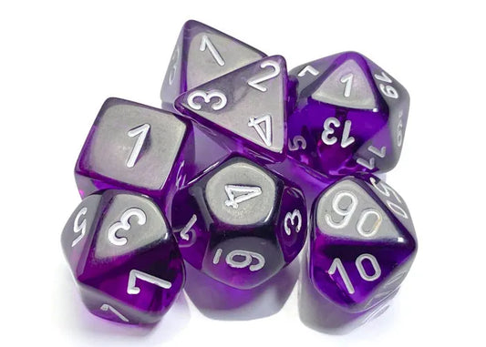 Täringukomplekt Translucent Purple - White (7)-004 Accessories-Brain Games OÜ