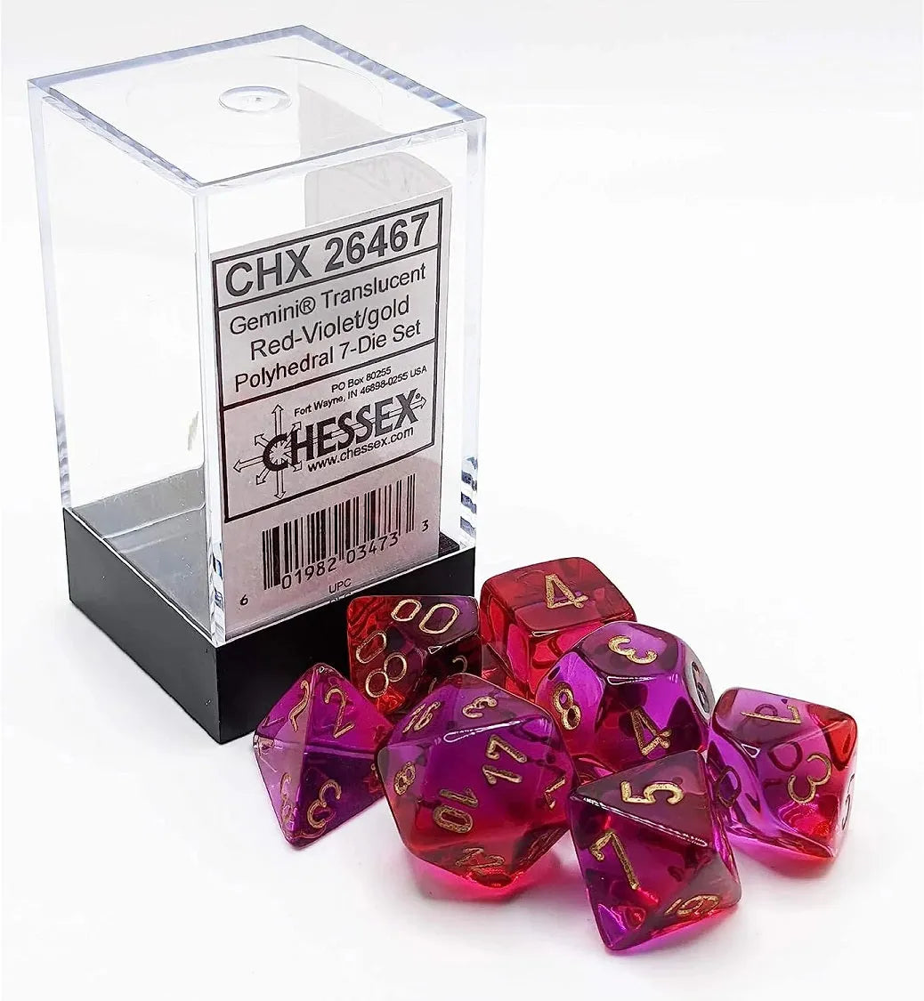 Täringukomplekt Translucent Red-Violet - Gold (7)-Täringud-Brain Games OÜ