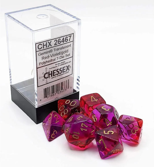 Täringukomplekt Translucent Red-Violet - Gold (7)-Täringud-Brain Games OÜ