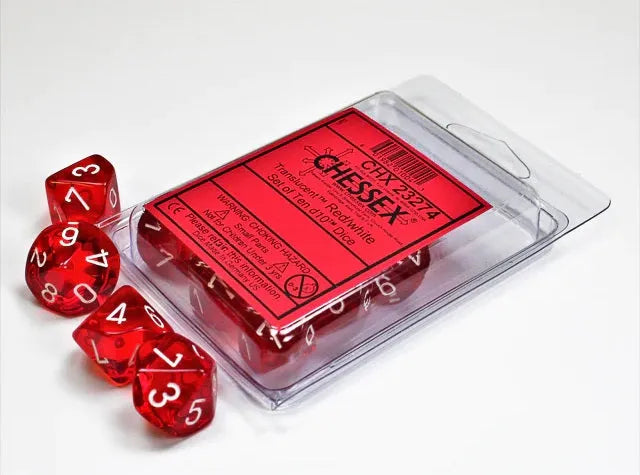 Täringukomplekt Translucent Red - White (10)-Strateegiamängud-Brain Games OÜ