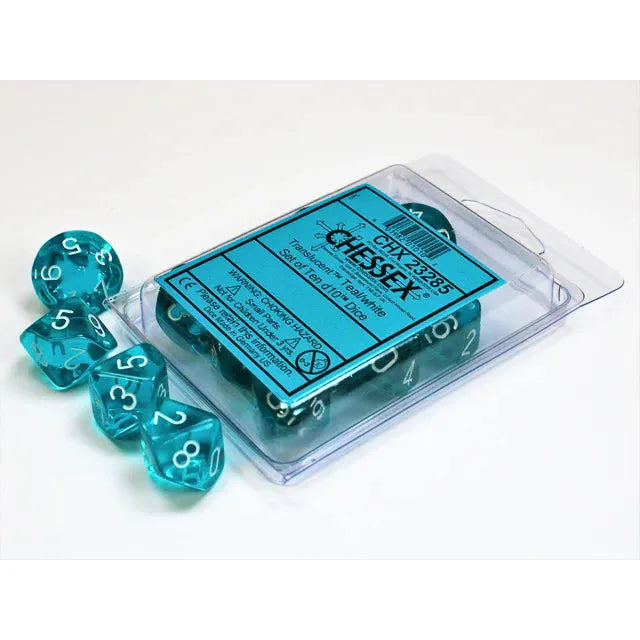 Täringukomplekt Translucent Teal - White (10)-Strateegiamängud-Brain Games OÜ